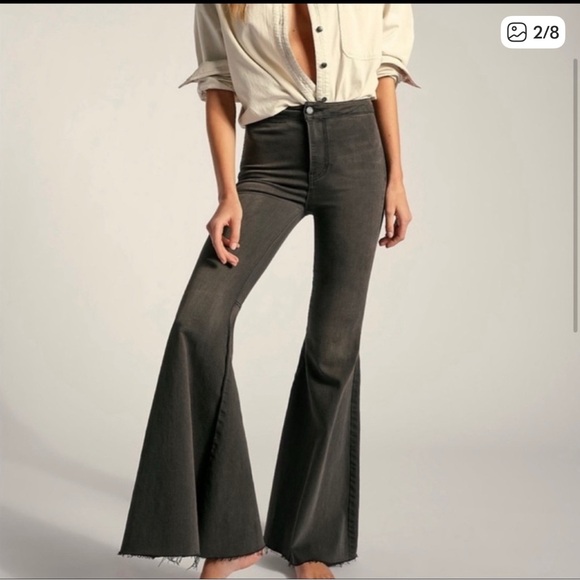Free People Denim - Free People | Just Float On Bell Bottom Flare Jeans Washed Black Gray Raw Hem 26